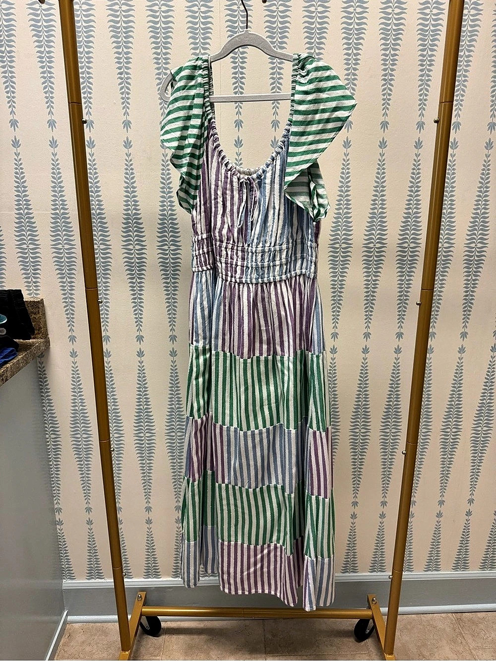 ROLLER RABBIT Striped Maxi Dress Green & Purple Size XS